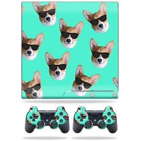 Skin Compatible with Sony Playstation 3 PS3 Slim + 2 Controllers – Cool Corgi | MightySkins Protective, Durable, and Unique Vinyl wrap Cover | Easy to Apply, Remove | Made in The USA