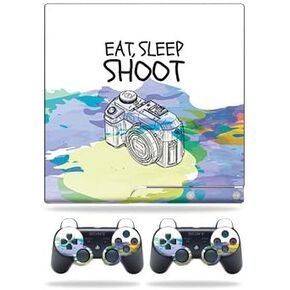 Skin Compatible with Sony Playstation 3 PS3 Slim + 2 Controllers – Eat Sleep Shoot | MightySkins Protective, Durable, and Unique Vinyl wrap Cover | Easy to Apply, Remove | Made in The USA