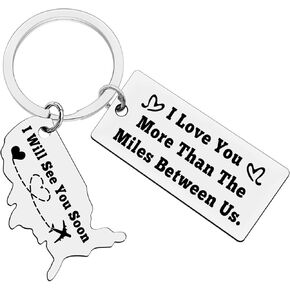 Long Distance Relationship Gifts Keychain I Love You More Than The Miles Between Us Keychain Girlfriend Boyfriend Gifts Truck Driver Husband Gifts Christmas Birthday Valentine Gifts for Couple