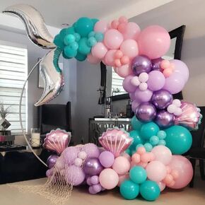 Mermaid Balloon Garland Kit, 125pcs Under The Sea Balloons Mermaid Tail Arch Party Supplies with Seahorse Octopus Ocean Animals Balloons for Mermaid Birthday Party Baby Shower Decorations