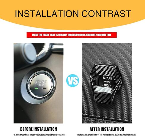 1 PC Car One-Button Start Button Cover, 1.96" x 1.57" 150° Rotation to Open Alloy Ignition Switch Protective Cover, Multiple Coloring Process Accessories, for Most Models (Carbon Fiber Black) in Saudi Arabia