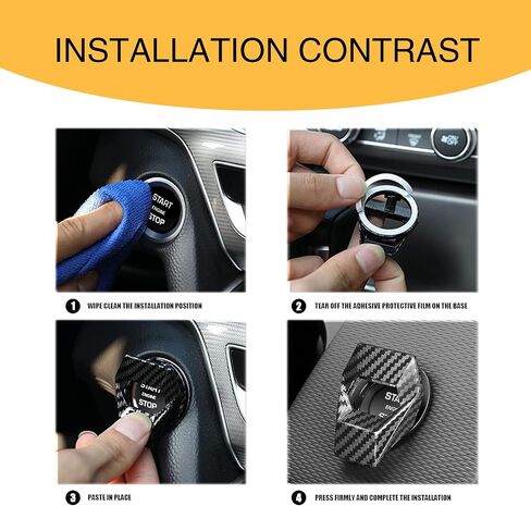 1 PC Car One-Button Start Button Cover, 1.96" x 1.57" 150° Rotation to Open Alloy Ignition Switch Protective Cover, Multiple Coloring Process Accessories, for Most Models (Carbon Fiber Black) in Saudi Arabia