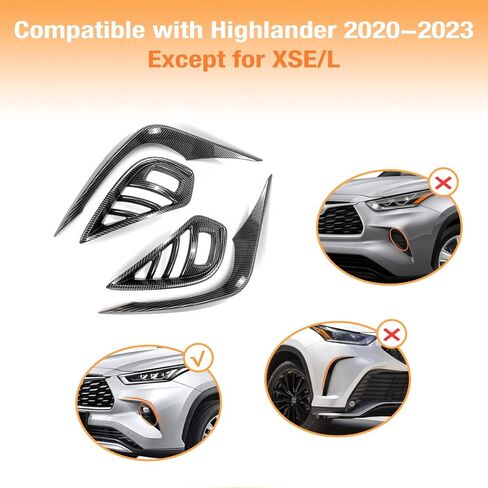 غطاء مصباح الضباب الأمامي وغطاء مصباح الضباب الأمامي متوافق مع تويوتا هايلاندر 2020 2021 2022 2023 (نمط ألياف الكربون، غطاء ضوء الضباب الأمامي أ) in Kuwait