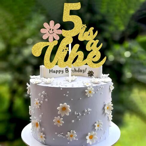 Five is a Vibe Cake Topper، Groovy Daisy Happy 5th Birth، I'm a Handful، لوازم تزيين حفلات عيد الميلاد الخامس للأولاد والبنات اللامعة in Kuwait