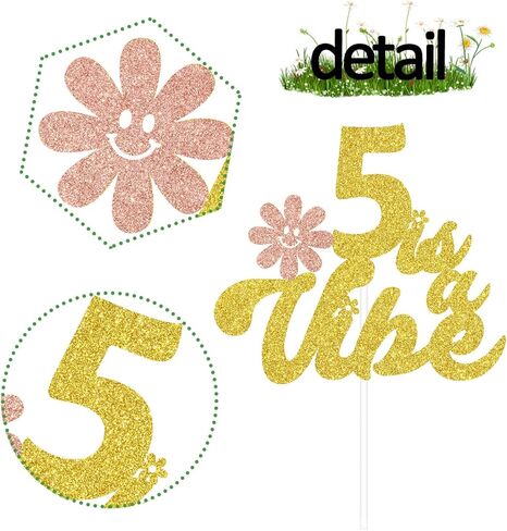 Five is a Vibe Cake Topper، Groovy Daisy Happy 5th Birth، I'm a Handful، لوازم تزيين حفلات عيد الميلاد الخامس للأولاد والبنات اللامعة in Kuwait