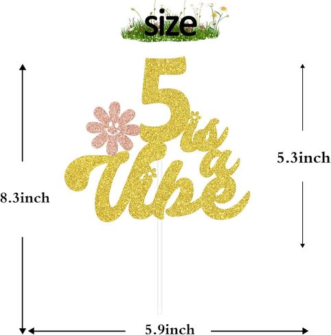 Five is a Vibe Cake Topper، Groovy Daisy Happy 5th Birth، I'm a Handful، لوازم تزيين حفلات عيد الميلاد الخامس للأولاد والبنات اللامعة in Kuwait
