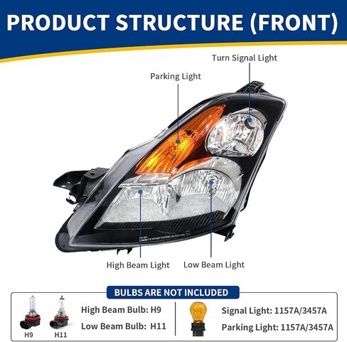 AUTOSAVER88 Headlight Assembly Compatible with 07 08 09 Altima Sedan 4-door 2007 2008 2009 Altima Black Housing with Amber Reflector Clear Lens in Saudi Arabia