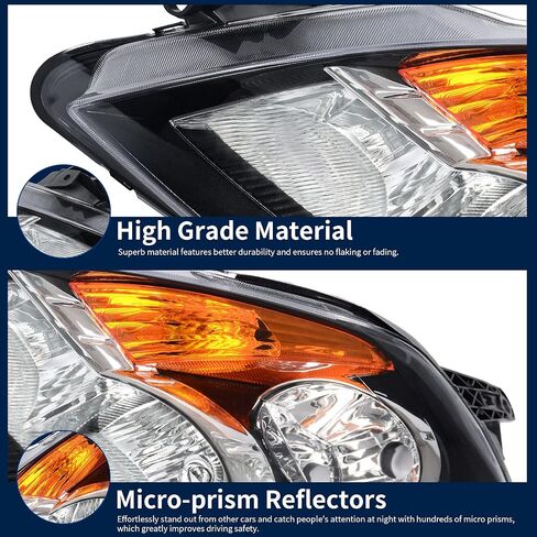 AUTOSAVER88 Headlight Assembly Compatible with 07 08 09 Altima Sedan 4-door 2007 2008 2009 Altima Black Housing with Amber Reflector Clear Lens in Saudi Arabia