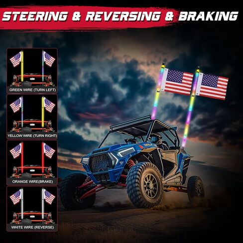 OFFROADTOWN 2PCS 2FT COB LED Whip Lights Bluetooth APP/Remote Control RGB Lighted Whips Turn Signal Light Chasing Warning Light Antenna Spiral LED Whips for UTV SXS SUV RZR Can-Am ATV Truck in Kuwait