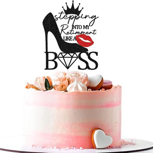 خطوة إلى تقاعدي مثل أعلى كعكة بوس، ديكورات حفلات التقاعد المضحكة للنساء، ديكور كعكة متقاعد سعيد، أسود وأحمر in Kuwait