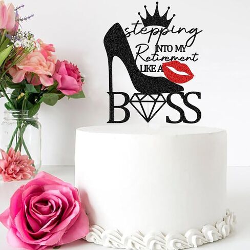 خطوة إلى تقاعدي مثل أعلى كعكة بوس، ديكورات حفلات التقاعد المضحكة للنساء، ديكور كعكة متقاعد سعيد، أسود وأحمر in Kuwait