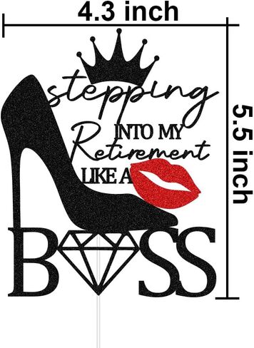 خطوة إلى تقاعدي مثل أعلى كعكة بوس، ديكورات حفلات التقاعد المضحكة للنساء، ديكور كعكة متقاعد سعيد، أسود وأحمر in Kuwait