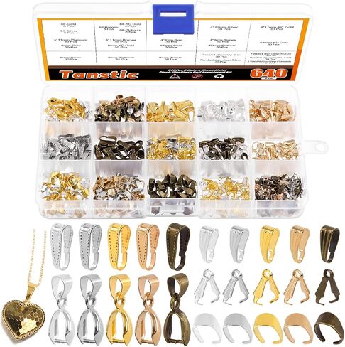 Tanstic 750Pcs 5 Colors 3 Sizes Metal Pinch Clip Clasps, Pendant Connectors Clasps Bail Finish Necklace Clasps Pendant Clasps Claw Bail for DIY Jewelry Making (6mm/8mm/11mm) in Saudi Arabia