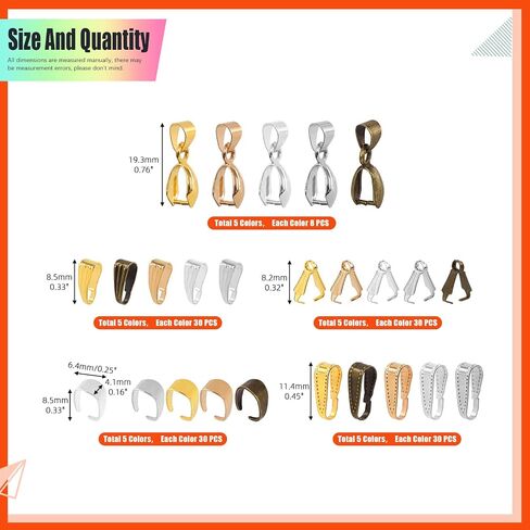 Tanstic 750Pcs 5 Colors 3 Sizes Metal Pinch Clip Clasps, Pendant Connectors Clasps Bail Finish Necklace Clasps Pendant Clasps Claw Bail for DIY Jewelry Making (6mm/8mm/11mm) in Saudi Arabia