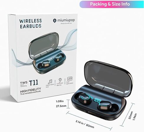 Wireless Bluetooth Earbuds, Immersive Bass Stereo Noise Cancelling Headphones, Portable Charging Case with LED Display, Headset for Sports, Home, Work Black (T11) in Saudi Arabia