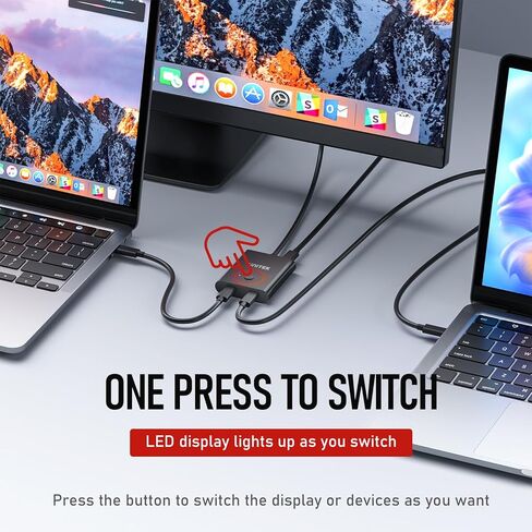 Unitek ثنائي الاتجاه USB C Switcher 1 في 2 خارج/2 في 1 خارج USB محدد التبديل 2 أجهزة كمبيوتر مشاركة 1 أجهزة USB KVM Switch100W شحن 8K @ 60 هرتز فيديو 10 جيجابت في الثانية كابلات USB-C لنقل البيانات متضمنة باللون الأسود in Kuwait