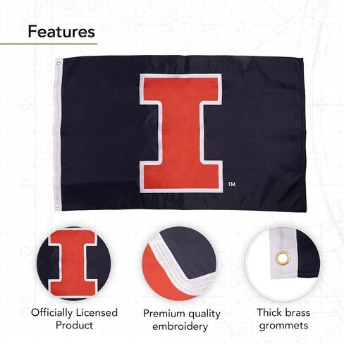Desert Cactus University of Illinois Flag Banners Fighting Illini U of I 100% Nylon Indoor Outdoor 3x5 feet Flags (Embroidered C) in Saudi Arabia