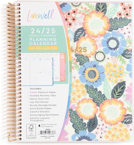 Blue Sky Livewell 2024-2025 Academic Year Weekly/Monthly Planner, 7" x 9", Multicolor Flexible Cover, Wirebound, Beck (150637) in Saudi Arabia