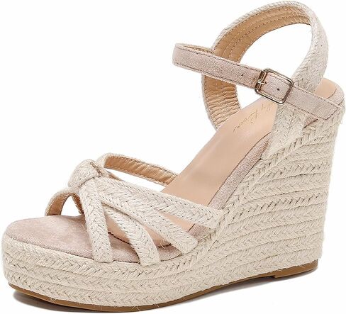 Wedge Sandals for Women with Woven Raffia Upper, High Heel Espadrille Platform Sandals with Braided Knot Ankle Strap Sandals in Saudi Arabia