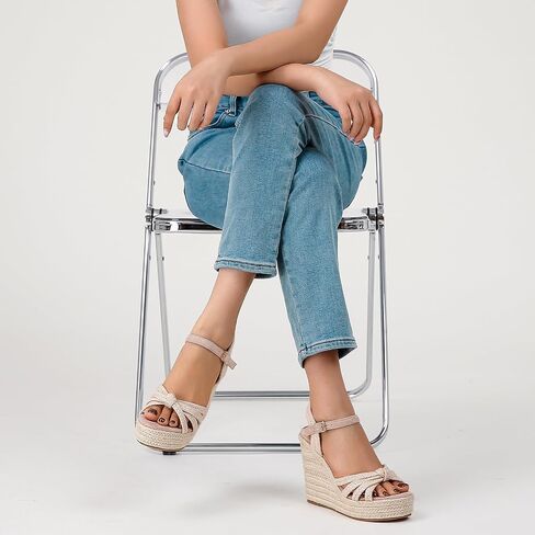 Wedge Sandals for Women with Woven Raffia Upper, High Heel Espadrille Platform Sandals with Braided Knot Ankle Strap Sandals in Saudi Arabia