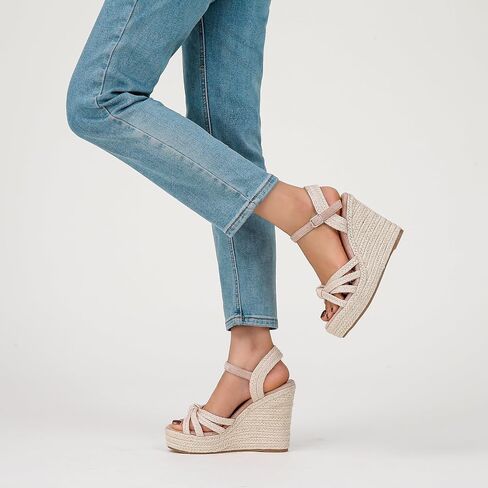 Wedge Sandals for Women with Woven Raffia Upper, High Heel Espadrille Platform Sandals with Braided Knot Ankle Strap Sandals in Saudi Arabia