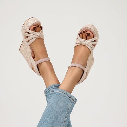 Wedge Sandals for Women with Woven Raffia Upper, High Heel Espadrille Platform Sandals with Braided Knot Ankle Strap Sandals in Saudi Arabia