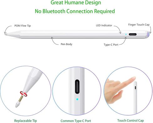 قلم ستايلس لجهاز iPad 8th/9th/10th Generation 10.2 بوصة، قلم شاشة لرفض راحة اليد متوافق مع Apple Pencil الجيل الثاني لأجهزة iPad 8th/9th/10th Generation 10.2 بوصة، أبيض in Kuwait
