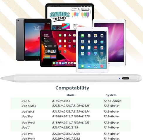 قلم ستايلس لجهاز iPad 8th/9th/10th Generation 10.2 بوصة، قلم شاشة لرفض راحة اليد متوافق مع Apple Pencil الجيل الثاني لأجهزة iPad 8th/9th/10th Generation 10.2 بوصة، أبيض in Kuwait
