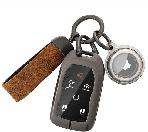 for GMC Key Fob Cover with Airtag Keychain, Metal Shell Car Key Case Holder Full Protection for Chevrolet Chevy Silverado Colorado Tahoe GMC Sierra Terrain Yukon(Brown) in Saudi Arabia