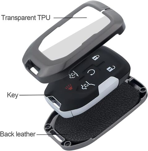 for GMC Key Fob Cover with Airtag Keychain, Metal Shell Car Key Case Holder Full Protection for Chevrolet Chevy Silverado Colorado Tahoe GMC Sierra Terrain Yukon(Brown) in Saudi Arabia