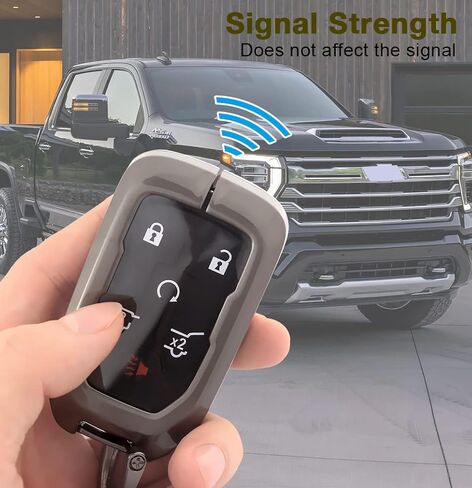 for GMC Key Fob Cover with Airtag Keychain, Metal Shell Car Key Case Holder Full Protection for Chevrolet Chevy Silverado Colorado Tahoe GMC Sierra Terrain Yukon(Brown) in Saudi Arabia