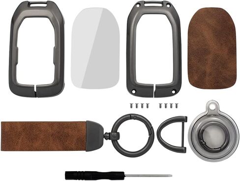 for GMC Key Fob Cover with Airtag Keychain, Metal Shell Car Key Case Holder Full Protection for Chevrolet Chevy Silverado Colorado Tahoe GMC Sierra Terrain Yukon(Brown) in Saudi Arabia