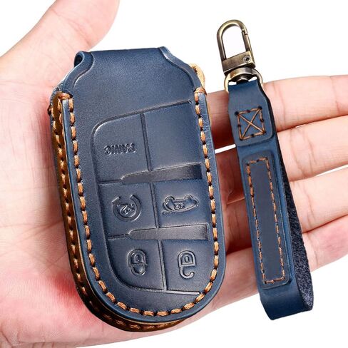 EASYANT Leather Car Key Fob Cover Compatible with Jeep Grand Cherokee Dodge Renegade Challenger Chrysler 5 Buttons Black in Saudi Arabia