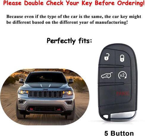 EASYANT Leather Car Key Fob Cover Compatible with Jeep Grand Cherokee Dodge Renegade Challenger Chrysler 5 Buttons Black in Saudi Arabia