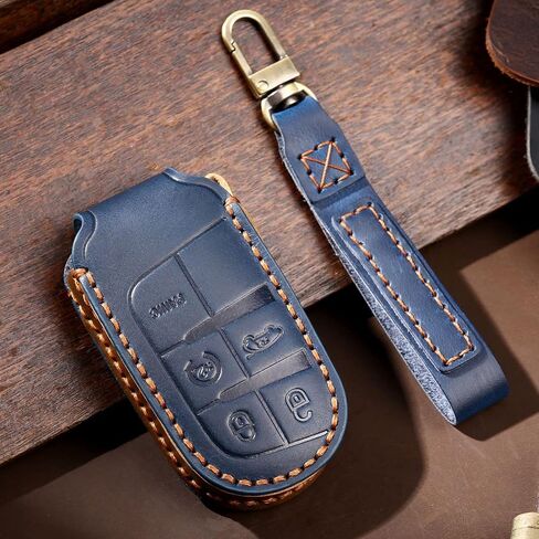 EASYANT Leather Car Key Fob Cover Compatible with Jeep Grand Cherokee Dodge Renegade Challenger Chrysler 5 Buttons Black in Saudi Arabia