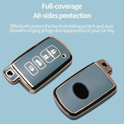 لتويوتا مفتاح فوب غطاء سلسلة المفاتيح تناسب تندرا توكوما سيكويا 4 رانر هايلاندر RAV4 كامري كورولا أفالون حافظة مفتاح ذكي (أسود) in Kuwait