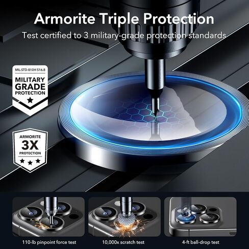 ESR Camera Lens Protector for iPhone 15 Pro Max/15 Pro/14 Pro Max/14 Pro, Ultra-tough HD Individual Lens Protectors, Scratch Resistant, Ultra-thin Tempered Glass, Armorite Series, 1 Pack, Black in Saudi Arabia