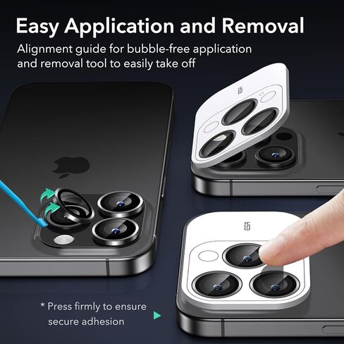 ESR Camera Lens Protector for iPhone 15 Pro Max/15 Pro/14 Pro Max/14 Pro, Ultra-tough HD Individual Lens Protectors, Scratch Resistant, Ultra-thin Tempered Glass, Armorite Series, 1 Pack, Black in Saudi Arabia