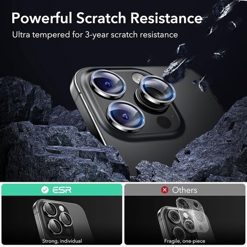 ESR Camera Lens Protector for iPhone 15 Pro Max/15 Pro/14 Pro Max/14 Pro, Ultra-tough HD Individual Lens Protectors, Scratch Resistant, Ultra-thin Tempered Glass, Armorite Series, 1 Pack, Black in Saudi Arabia