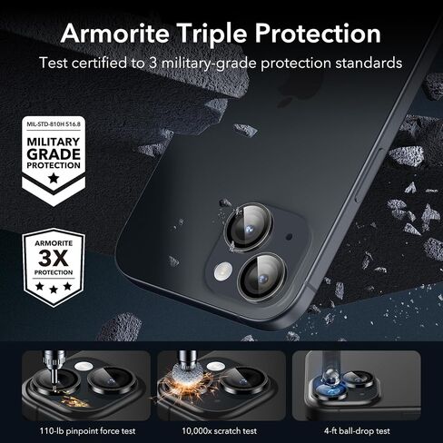 ESR Camera Lens Protector for iPhone 15 Pro Max/15 Pro/14 Pro Max/14 Pro, Ultra-tough HD Individual Lens Protectors, Scratch Resistant, Ultra-thin Tempered Glass, Armorite Series, 1 Pack, Black in Saudi Arabia