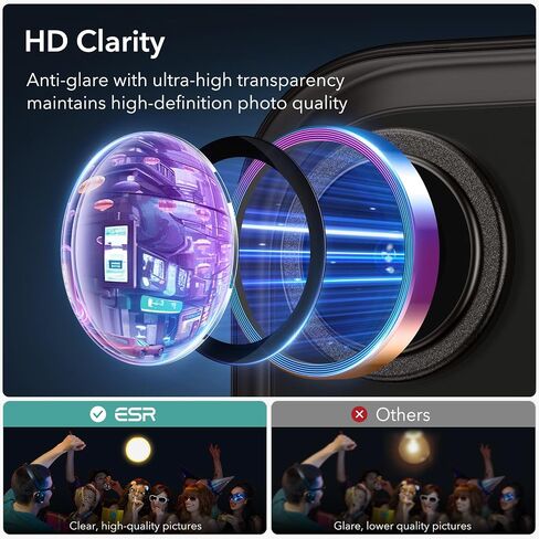 ESR Camera Lens Protector for iPhone 15 Pro Max/15 Pro/14 Pro Max/14 Pro, Ultra-tough HD Individual Lens Protectors, Scratch Resistant, Ultra-thin Tempered Glass, Armorite Series, 1 Pack, Black in Saudi Arabia
