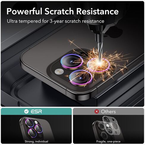 ESR Camera Lens Protector for iPhone 15 Pro Max/15 Pro/14 Pro Max/14 Pro, Ultra-tough HD Individual Lens Protectors, Scratch Resistant, Ultra-thin Tempered Glass, Armorite Series, 1 Pack, Black in Saudi Arabia