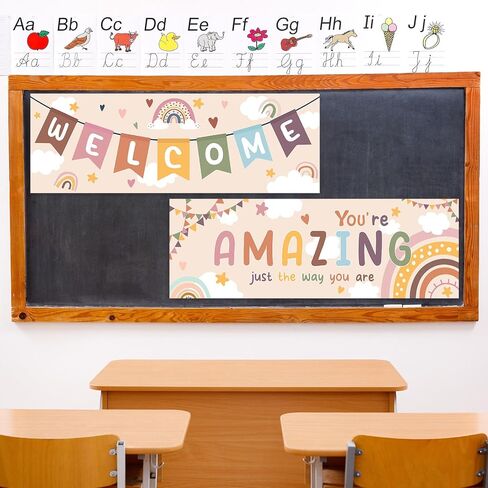 Boho Classroom Decorations for Teachers Bohemia Welcome Banner and Poster Inspirational Classroom Bulletin Board Wall Decor for Students Kindergarten Primary Elementary Middle School Supplies in Saudi Arabia