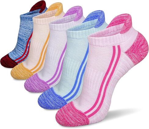 5 Pairs Ankle Socks for Women, Running Athletic Low Cut Tab Socks Comfort Cotton Cushioned Sports No Show Socks in Kuwait