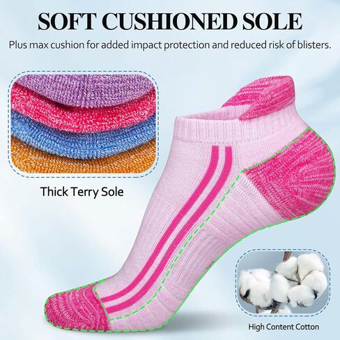 5 Pairs Ankle Socks for Women, Running Athletic Low Cut Tab Socks Comfort Cotton Cushioned Sports No Show Socks in Kuwait
