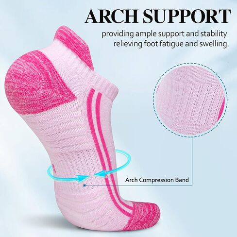 5 Pairs Ankle Socks for Women, Running Athletic Low Cut Tab Socks Comfort Cotton Cushioned Sports No Show Socks in Kuwait