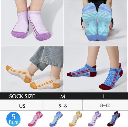 5 Pairs Ankle Socks for Women, Running Athletic Low Cut Tab Socks Comfort Cotton Cushioned Sports No Show Socks in Kuwait