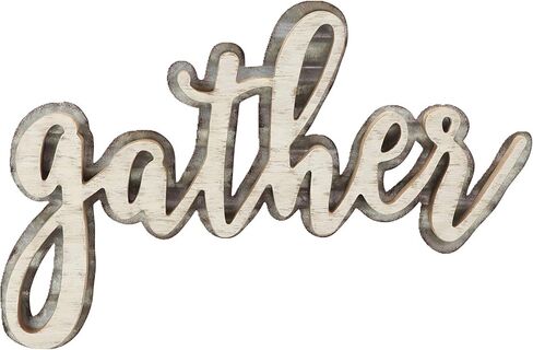Gather Wood Metal Cutout Letter Signs for Home Decor|Rustic White Farmhouse Gather Hanging Signs for Kitchen 15.5x0.5x10.25'' in Saudi Arabia