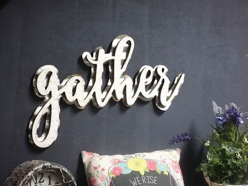Gather Wood Metal Cutout Letter Signs for Home Decor|Rustic White Farmhouse Gather Hanging Signs for Kitchen 15.5x0.5x10.25'' in Saudi Arabia