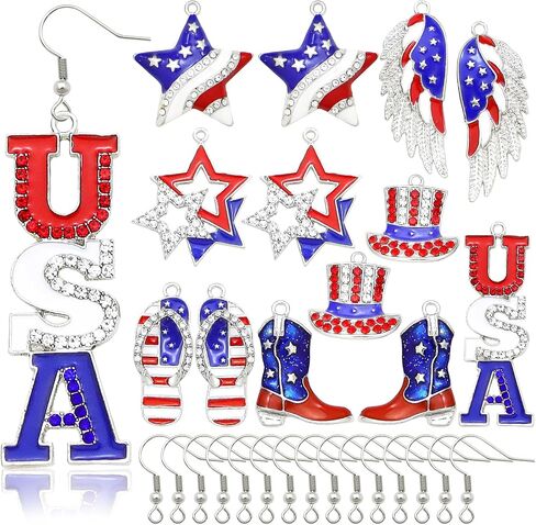 30 Pieces American Flag Enamel Charms 4th of July Independence Patriotic Dangle Pendant Decor for DIY Earrings Bracelets Jewelry Making in Saudi Arabia